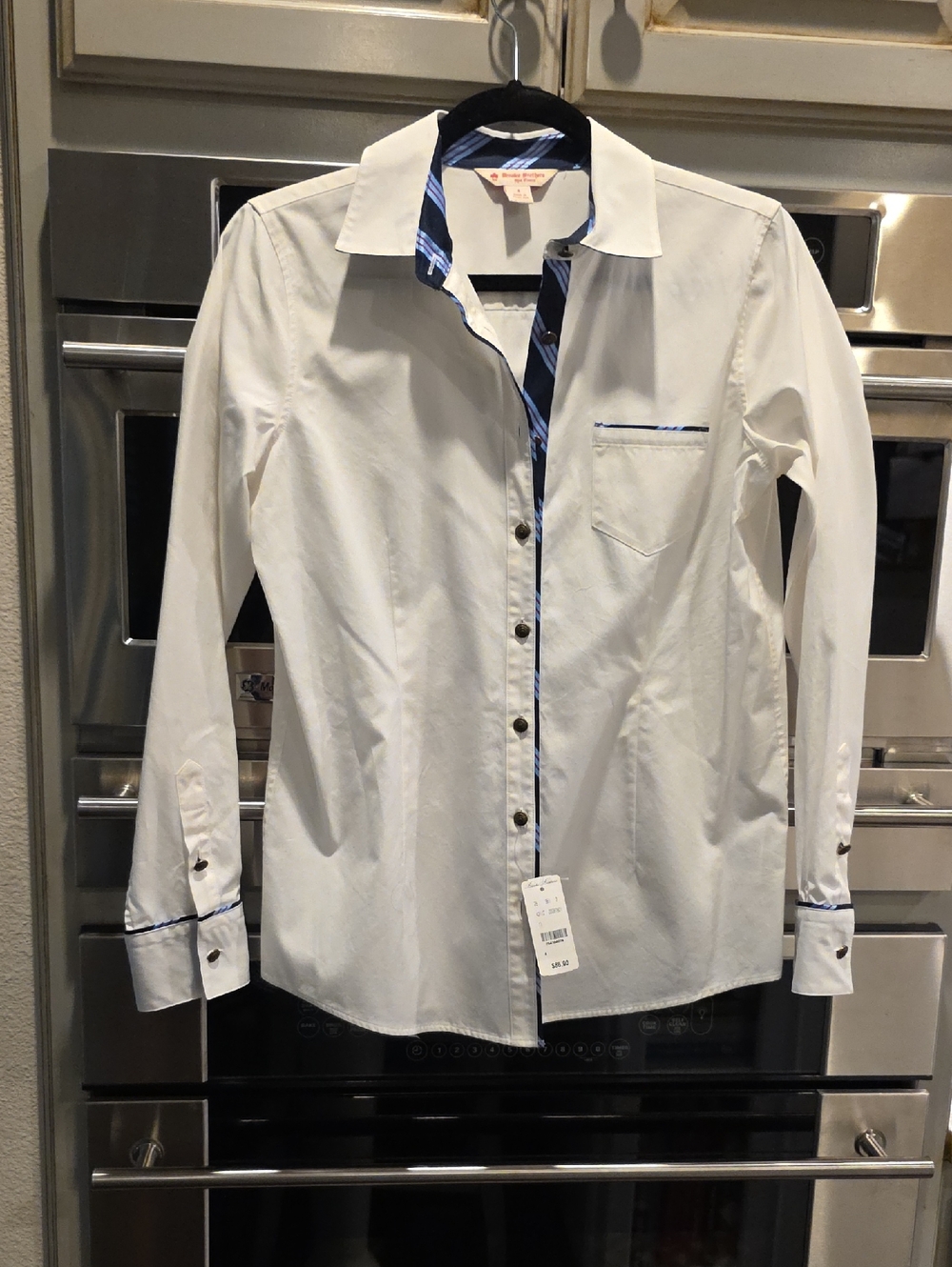 NWT Brooks Brothers White Womens Dress Shirt with Blue Grossgrain Ribbon Trim